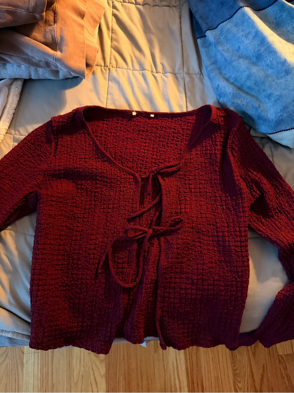 Source Unknown Burgundy Tie-Front Textured Cardigan